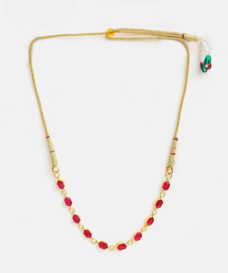 Gold plated kundan ruby red oval stones choker necklace