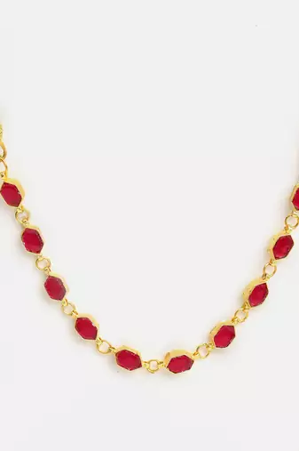Gold plated kundan ruby red oval stones choker necklace