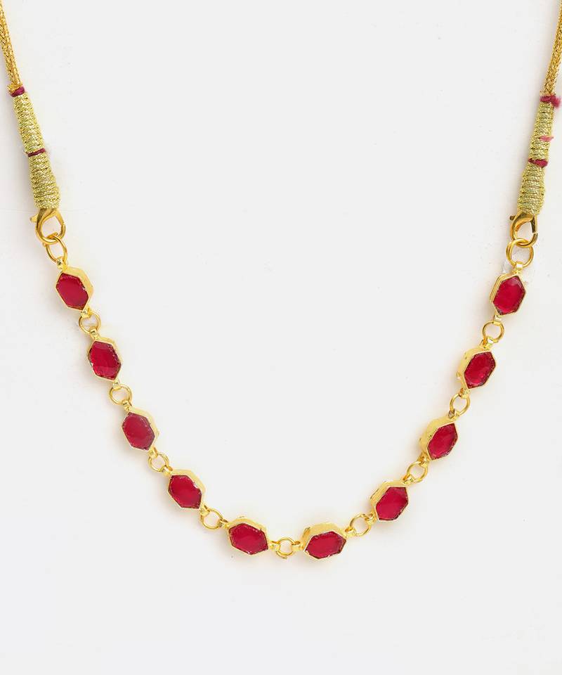 Gold plated kundan ruby red oval stones choker necklace