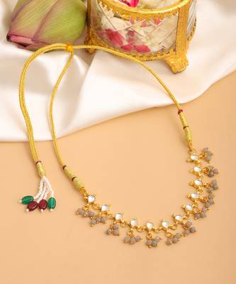 Gold plated kundan grey beaded choker necklace 1