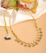 Gold plated kundan grey beaded choker necklace