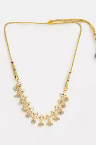 Gold plated kundan grey beaded choker necklace