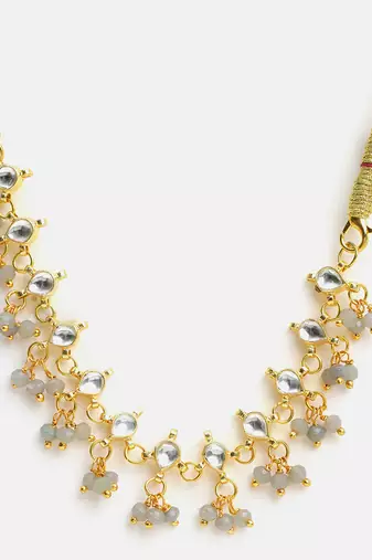 Gold plated kundan grey beaded choker necklace
