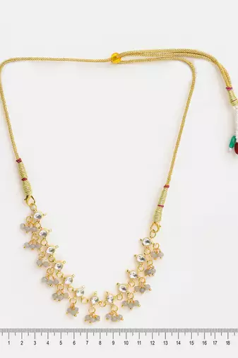 Gold plated kundan grey beaded choker necklace