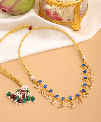 Gold plated kundan blue stones choker necklace 1