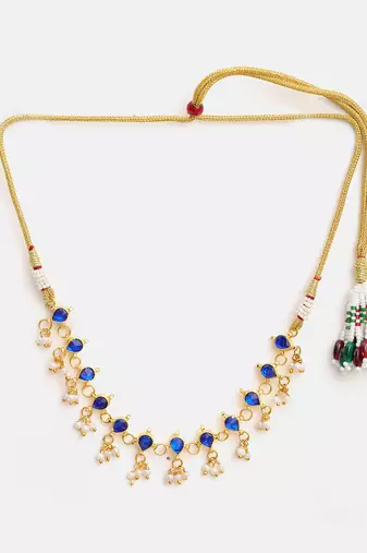 Gold plated kundan blue stones choker necklace