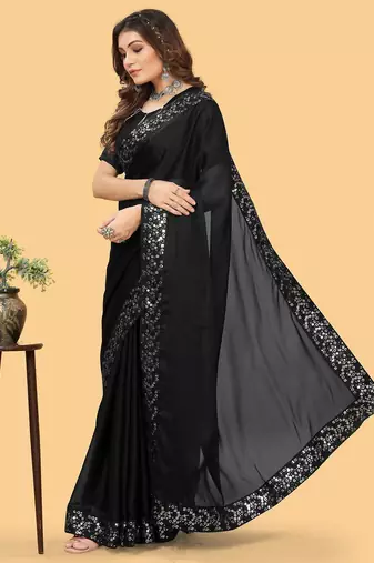 Black black sequinned  georgette sungudi saree