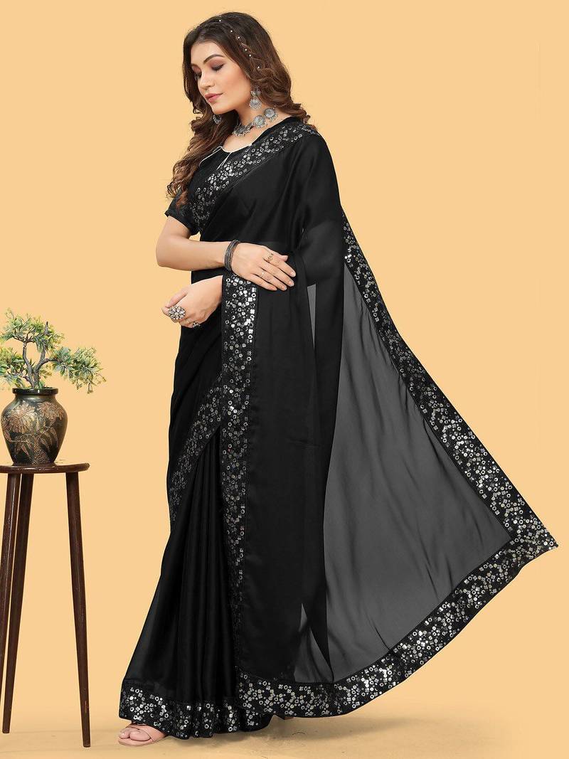 Black black sequinned  georgette sungudi saree