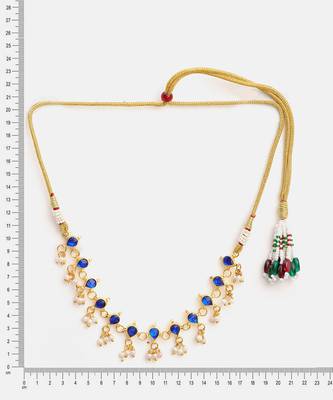 Gold plated kundan blue stones choker necklace 5