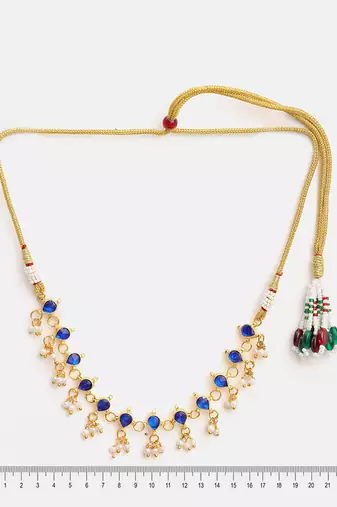Gold plated kundan blue stones choker necklace