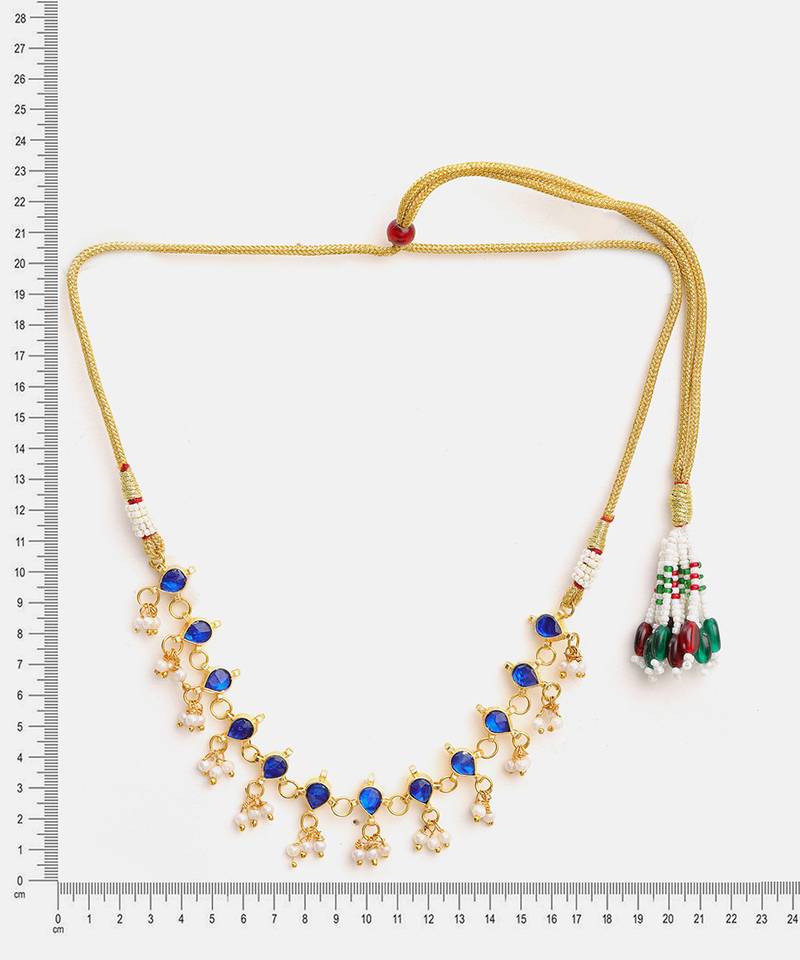 Gold plated kundan blue stones choker necklace