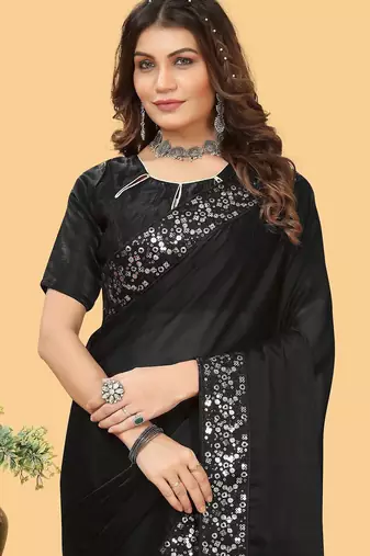 Black black sequinned  georgette sungudi saree