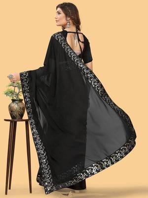 Black black sequinned  georgette sungudi saree 3