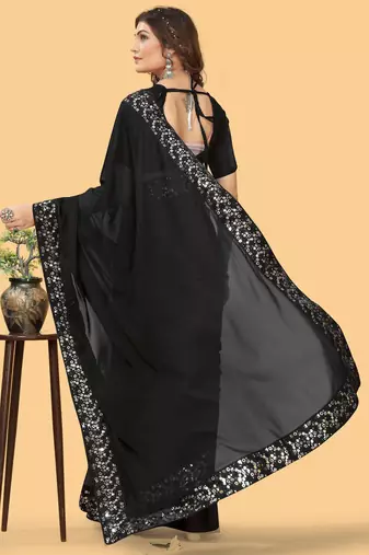 Black black sequinned  georgette sungudi saree