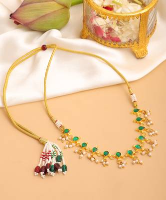 Gold plated kundan green stones choker necklace 1