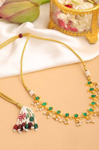 Gold plated kundan green stones choker necklace