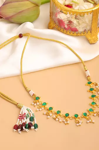 Gold plated kundan green stones choker necklace