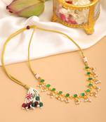 Gold plated kundan green stones choker necklace