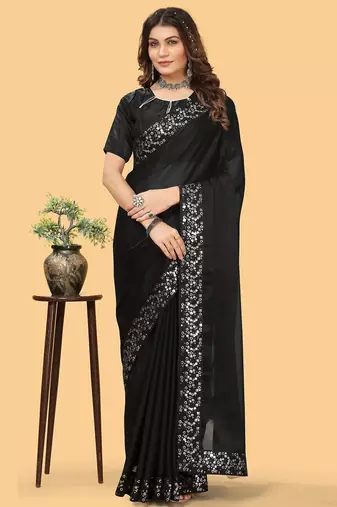 Black black sequinned  georgette sungudi saree