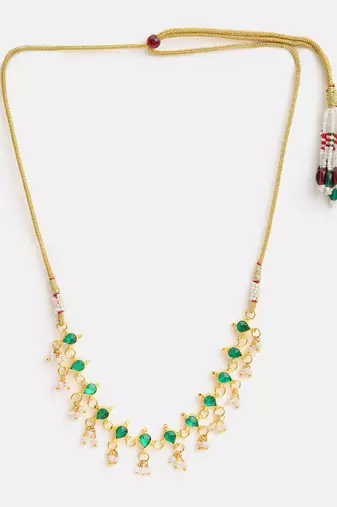 Gold plated kundan green stones choker necklace