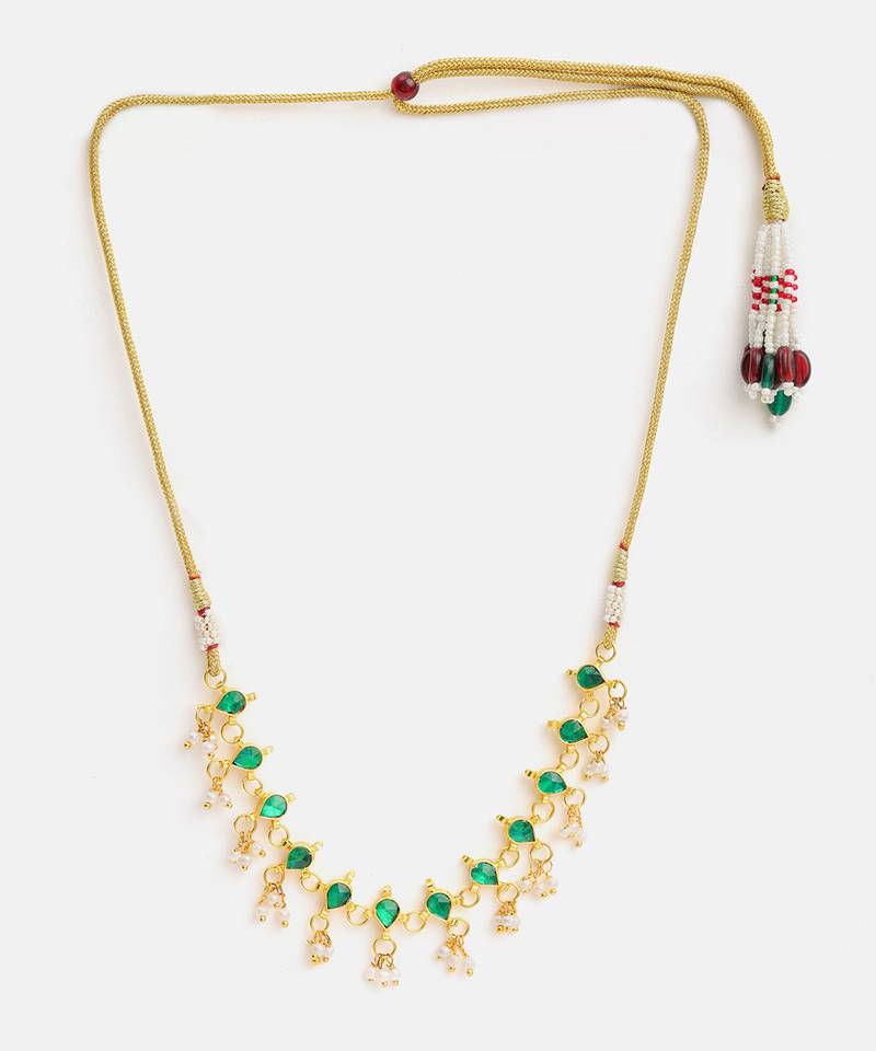 Gold plated kundan green stones choker necklace