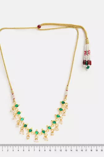 Gold plated kundan green stones choker necklace