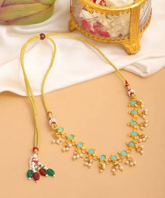 Gold plated kundan mint green stones choker necklace 1