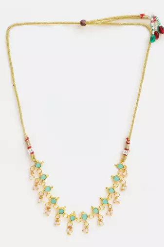 Gold plated kundan mint green stones choker necklace