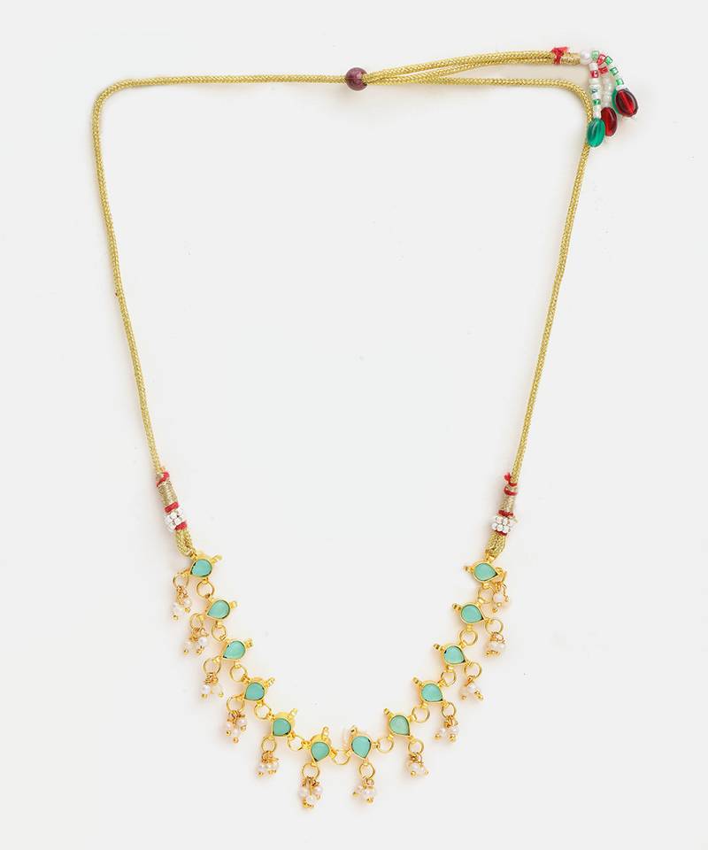 Gold plated kundan mint green stones choker necklace
