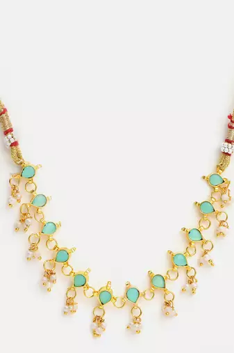 Gold plated kundan mint green stones choker necklace