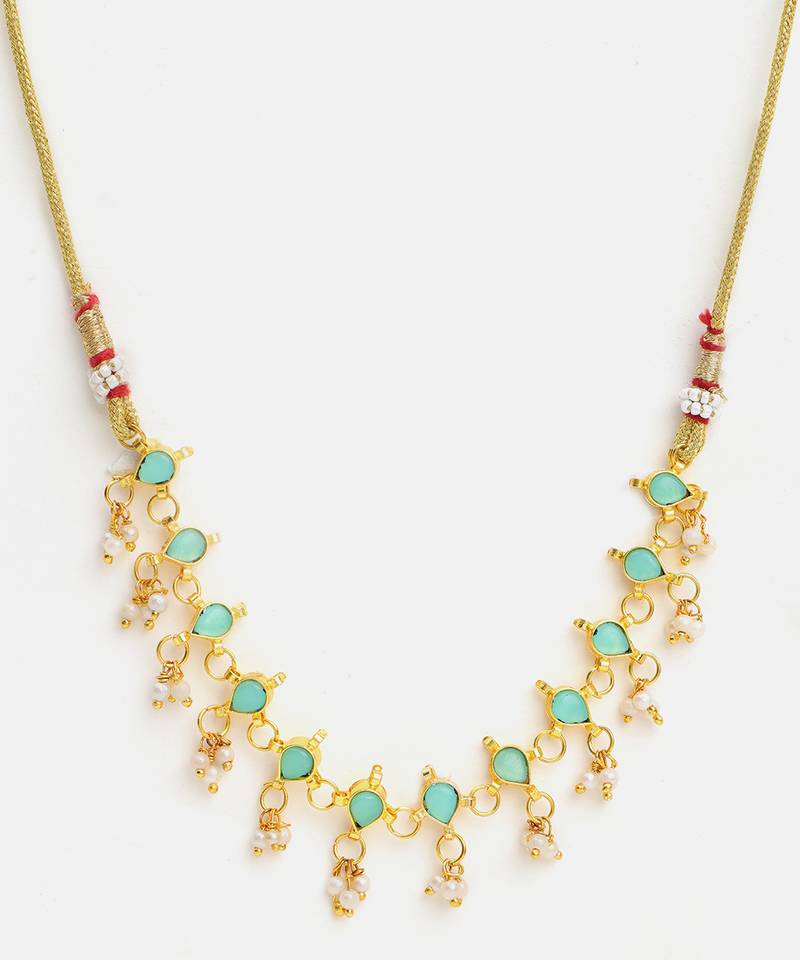 Gold plated kundan mint green stones choker necklace