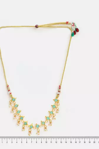 Gold plated kundan mint green stones choker necklace