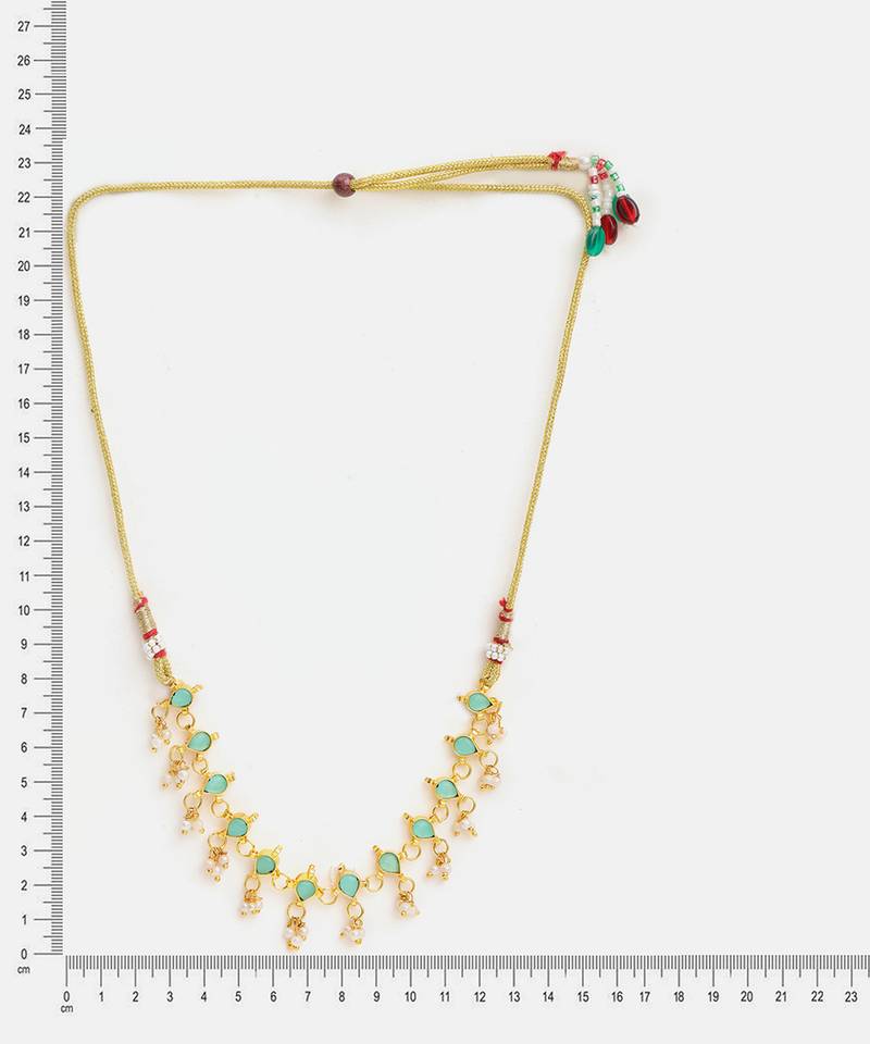 Gold plated kundan mint green stones choker necklace