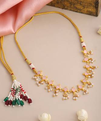 Gold plated kundan pink stones choker necklace 1