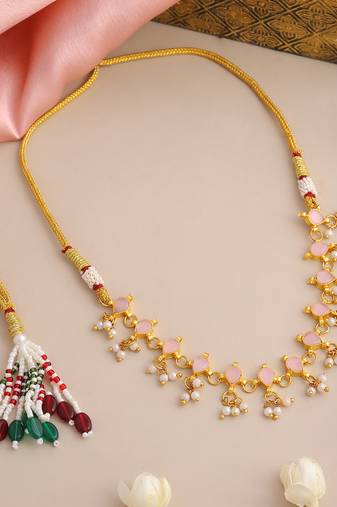 Gold plated kundan pink stones choker necklace