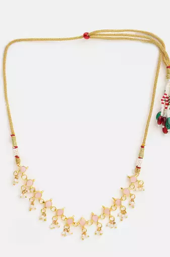 Gold plated kundan pink stones choker necklace