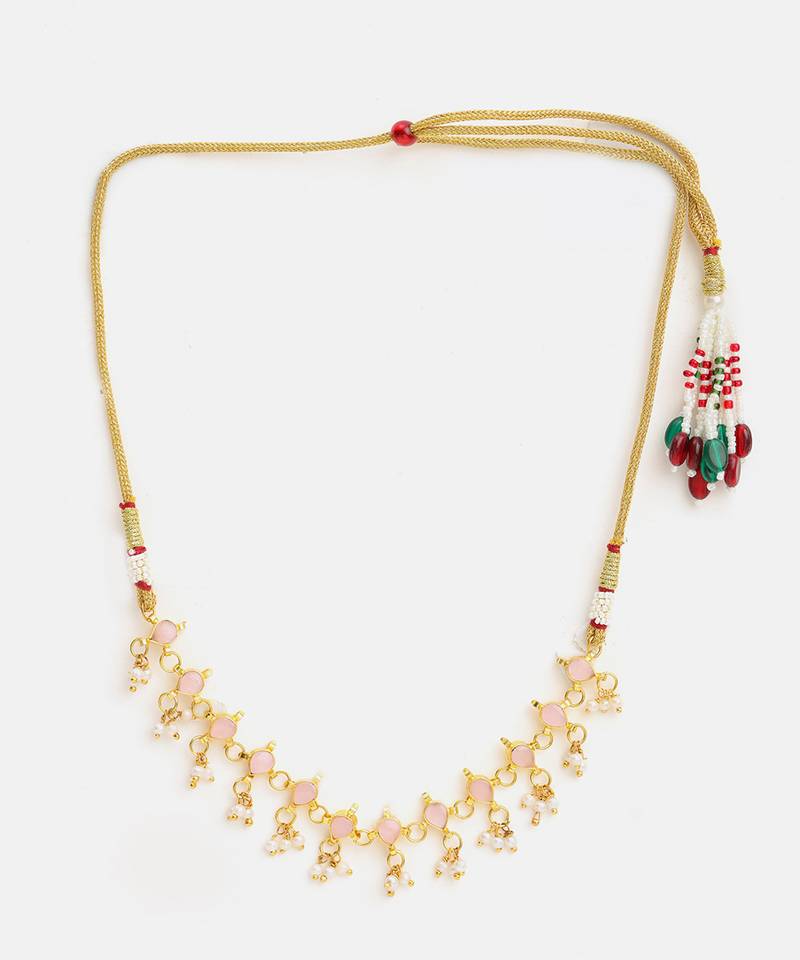 Gold plated kundan pink stones choker necklace