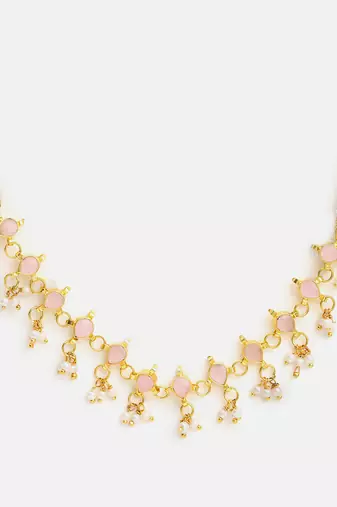 Gold plated kundan pink stones choker necklace