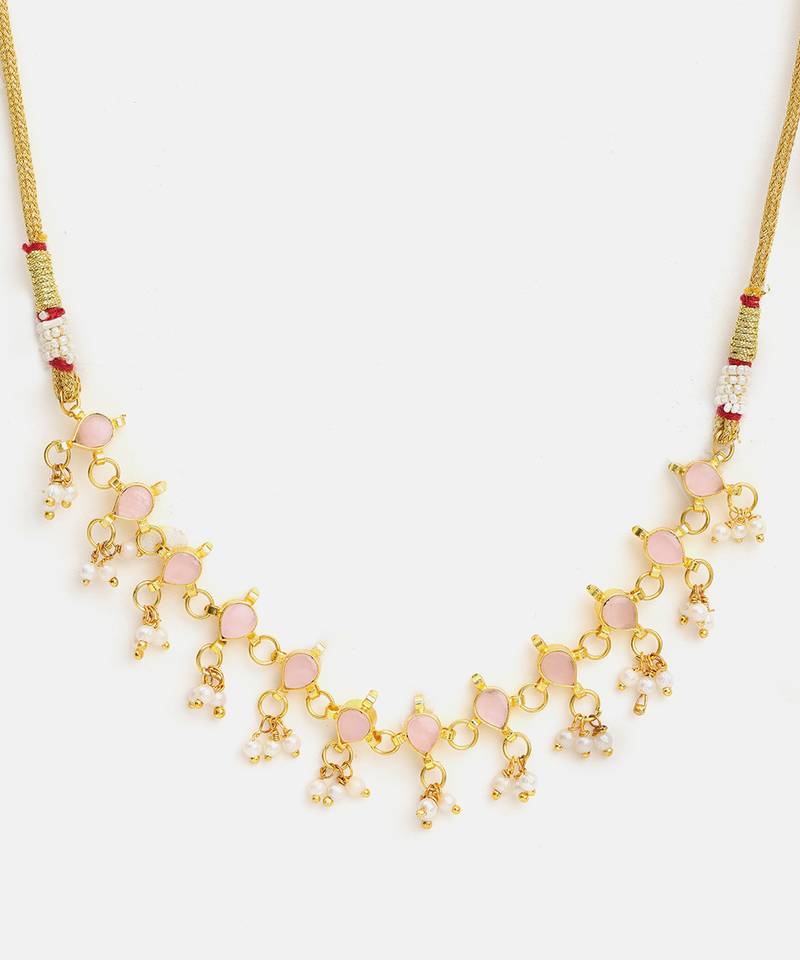 Gold plated kundan pink stones choker necklace