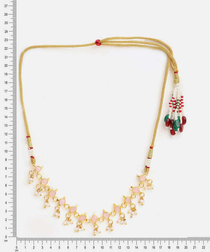 Gold plated kundan pink stones choker necklace