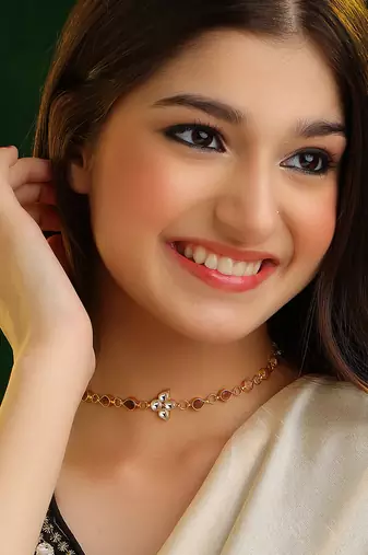 Gold plated kundan brown stones choker necklace