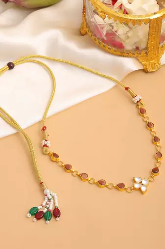 Gold plated kundan brown stones choker necklace