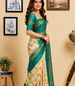 Multicolor teal printed chanderi cotton ready to wear saree