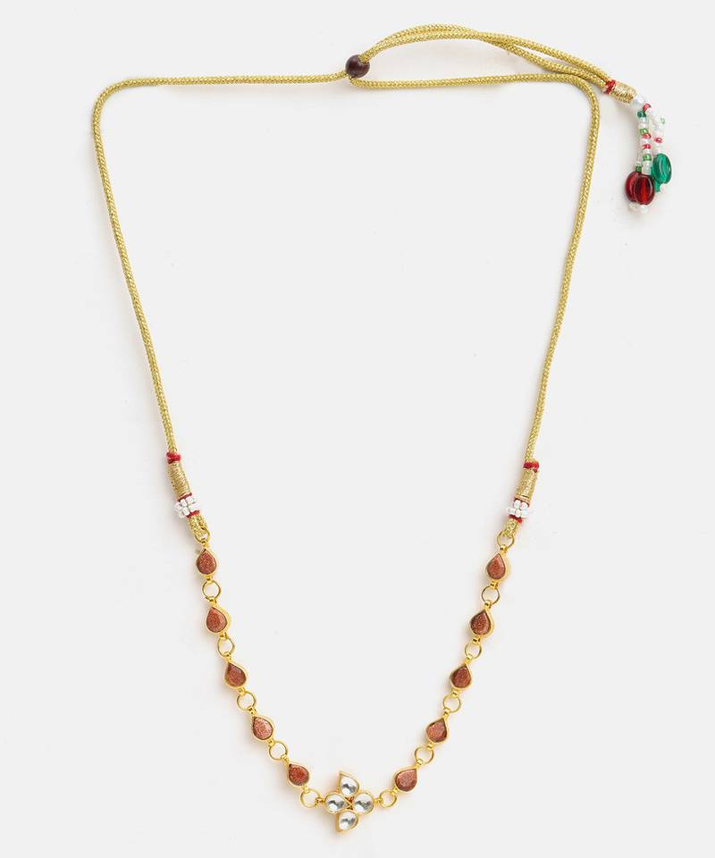 Gold plated kundan brown stones choker necklace