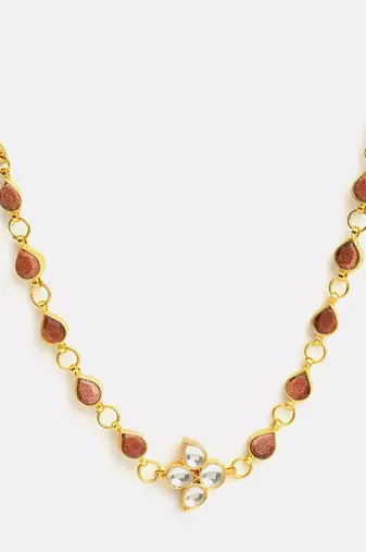 Gold plated kundan brown stones choker necklace