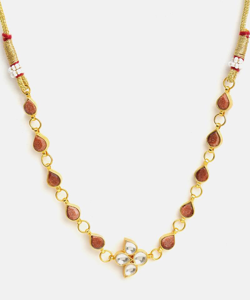 Gold plated kundan brown stones choker necklace