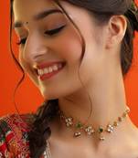 Gold plated kundan green and white stone choker necklace