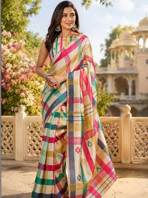 Multicolor printed chanderi cotton ready to wear saree 1