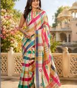 Multicolor printed chanderi cotton ready to wear saree