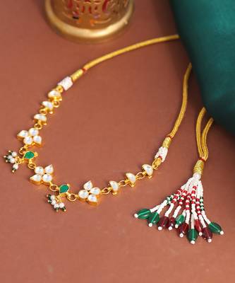 Gold plated kundan green and white stone choker necklace 2